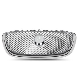 PIT66 Upper Front Mesh Grille W/Emblem Compatible with Jaguar XF XFR 2012-2015 Silver