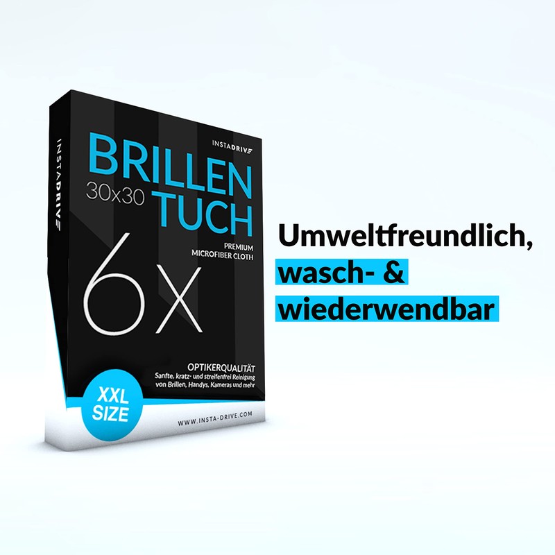 INSTADRIVE XXL Brillentücher 30x30cm – Brillenputztücher aus Microfaser für die