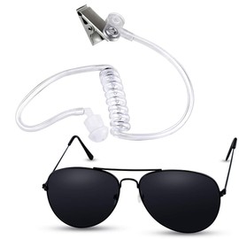 Twdrer 2-Piece Spy Agent Costume Set with Earpiece & Sunglasses, Secret Service Security Guard Accessories for Men Women Kids, Halloween Cosplay Party