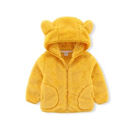 iChunhua Infant Fleece Hoodies Clothes Toddler Zip-up Jacket Sweatshirt Bear Ears Shape Outwear for Baby Boys Girls (Yellow, 4T)