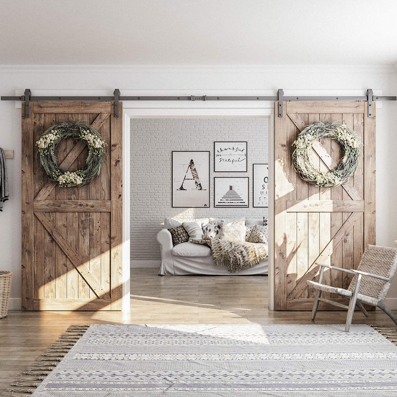 SMARTSTANDARD 13 FT Double Barn Door Hardware Kit, Sliding Door