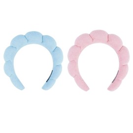 LEEMASING 2 pcs Sponge Hairband Spa Headbands For Skincare, Makeup Removal, Face Washing, Facial Mask, Shower, Hair Accessories (Light Blue Pink)