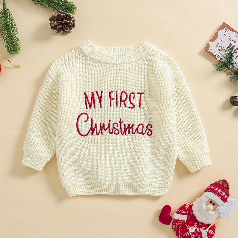 MAHUAOYIXI Toddler Boy Girl First Christmas Sweater Long Sleeve Letters