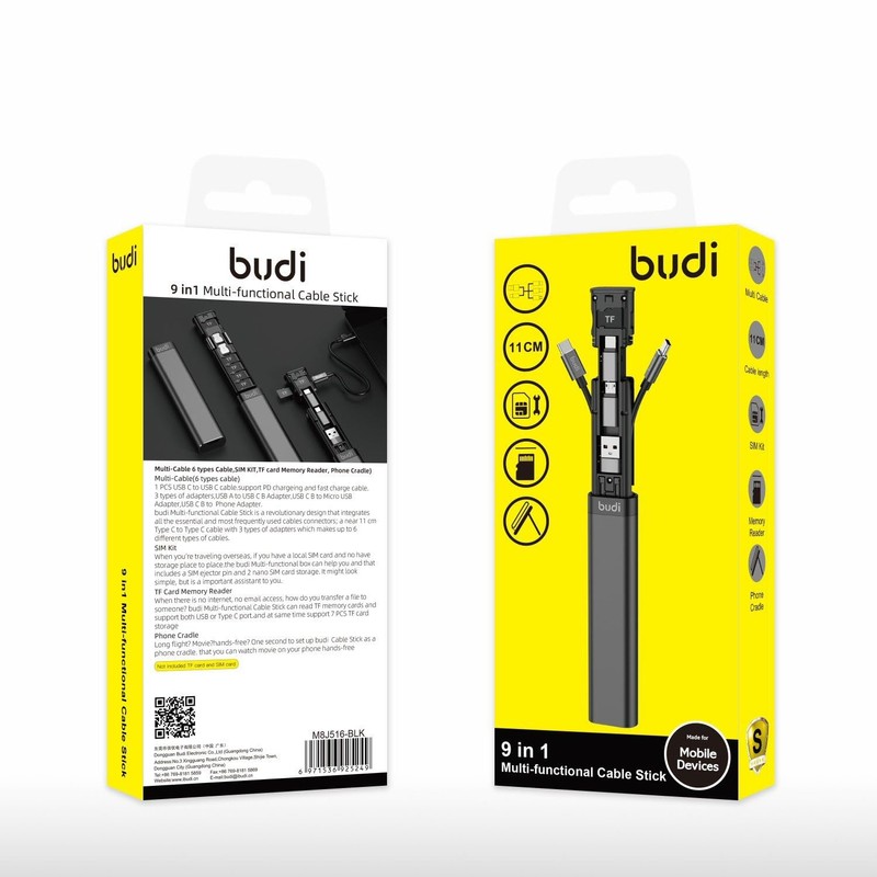 Budi 9 in 1 Essential Travel Charging & Data Sync