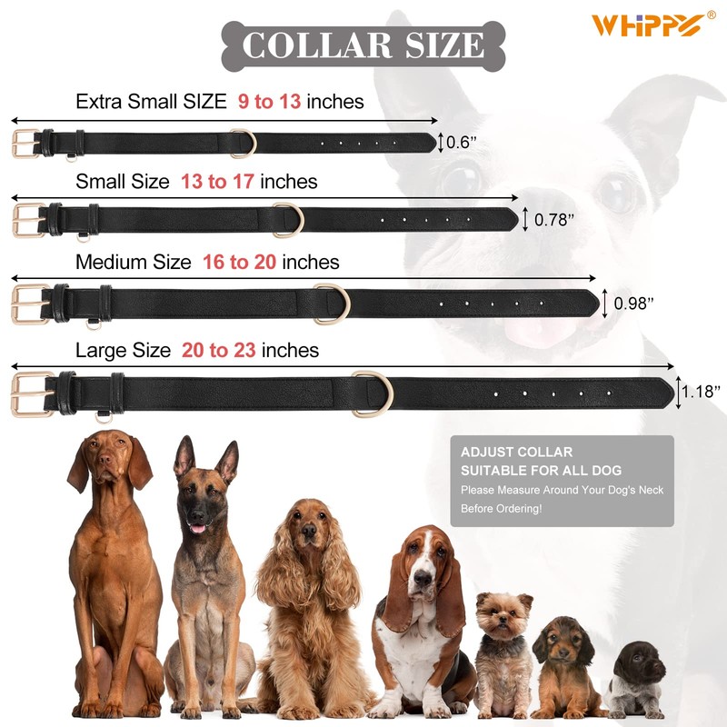 WHIPPY Leather Dog Collar for Small Medium Large Dog