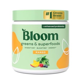 Bloom Nutrition Green Superfood | Super Greens Powder Juice & Smoothie Mix | Complete Whole Foods (Organic Spirulina, Chlorella, Wheat Grass), Probiotics, Digestive Enzymes, & Antioxidants (Mango)
