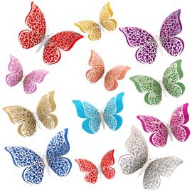 MAMUNU Pack of 24 3D Butterflies Decoration, Butterflies Wall Decoration for Windows, Furniture, Bedroom, Crafts, Birthday, Wedding Party, 3 Sizes Butterflies Wall Sticker with Double Flights, Silver