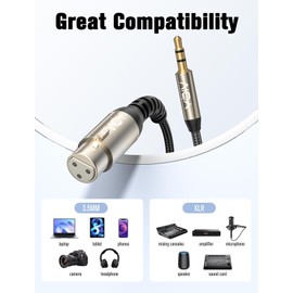 VIOY XLR to 3.5MM Cable 10M, Unbalanced Aux Male to XLR Female Cord, 1/8 Inch to Microphone Cable for Laptop, Tablat, MP3 Player, Voice Recorder, Amplifier, Sound Board, Mixer, Speaker
