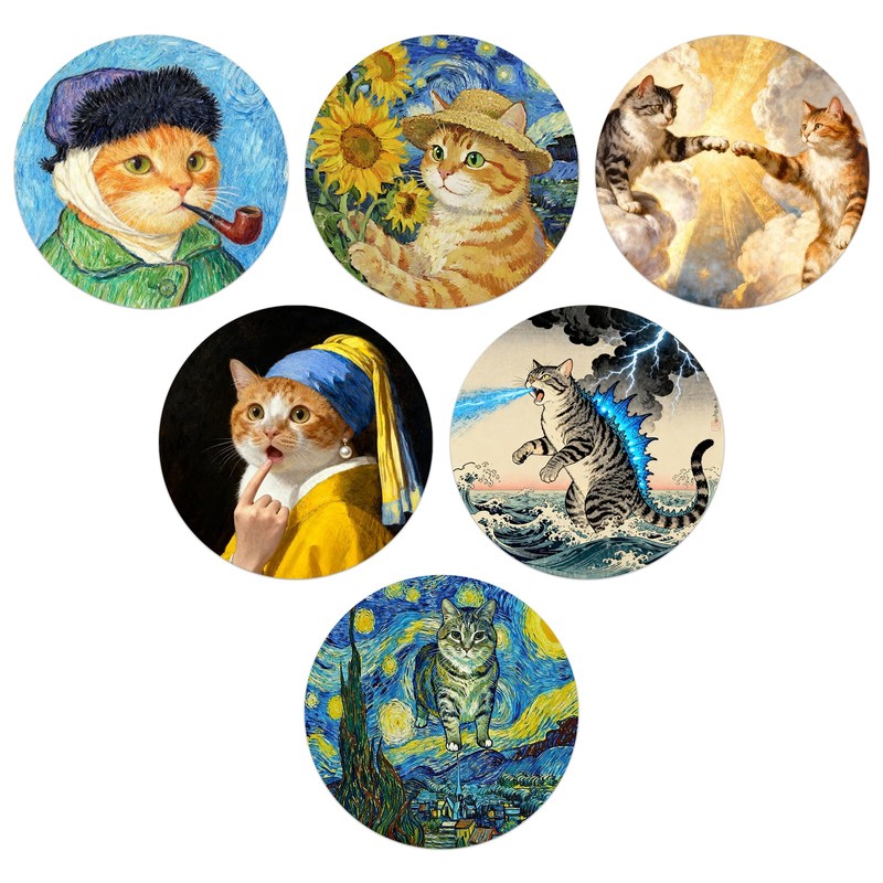 FUYAHA 6PCS Meme Funny Cat Coasters Absorbent Coaster for Desk