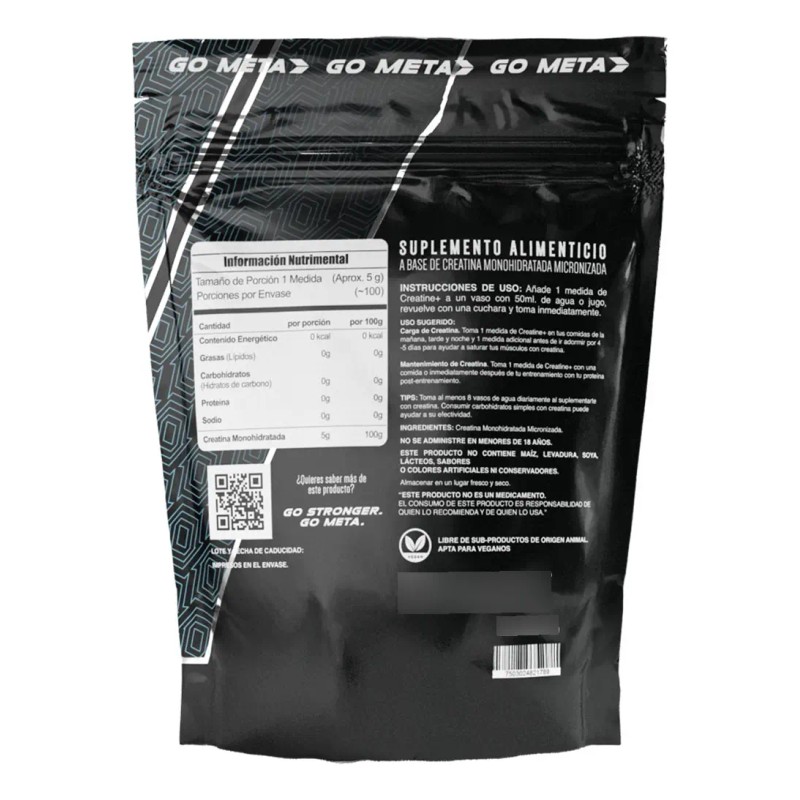 Creatina Monohidratada 500 Meta Nutrition 100 Porciones