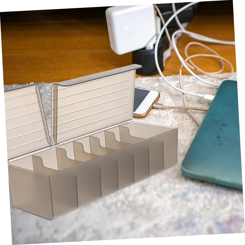 KONTONTY Plastic Cable Management Box Lid 7-Slot Cord Organizer Case