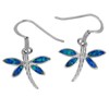 Sterling Silver Synthetic Blue Opal Dragonfly Dangle Earrings