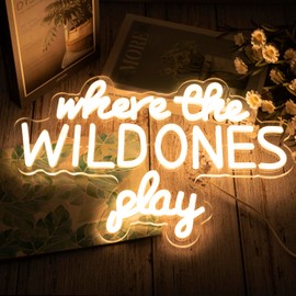 Where the Wild Ones Play Neon Sign Dimmable Neon Signs for Wall Decor Letter LED Signs USB Neon Light Up Sign for Playroom Wall Decor Playroom Sign Decoration Essentials