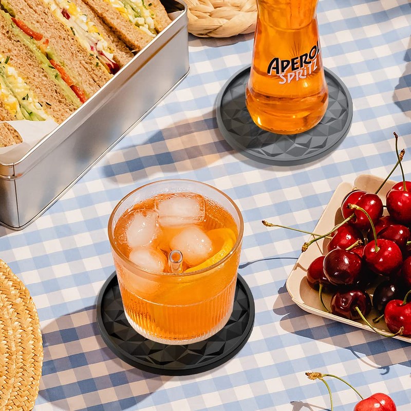 ME.FAN Silicone Coasters with Holder,[6 Pack] Drinking Coasters - Cup