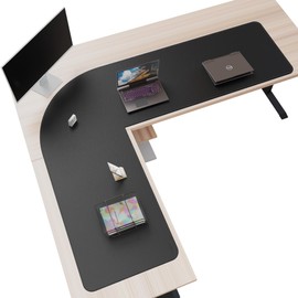 Mydours 61" x 77" x 24" L Shaped Desk Pad (Black), Extra Large Dual-Sided PU Leather Corner Desk Mat Protector for Home Office Computer Gaming