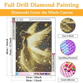 Diamond Art Kits for Adults Angel, DIY 5D Diamond Painting Kit for Beginners Shiny Angel Wings, Full Round Drill Gem Art Dots for Adults, Perfect for Home Wall Decor 12X16 Inch