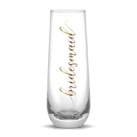 LADY&HOME Bridesmaid Stemless Champagne Flutes, 10oz Bride Wine Glasses for Bachelorette Party Weddings(Bridesmaid)