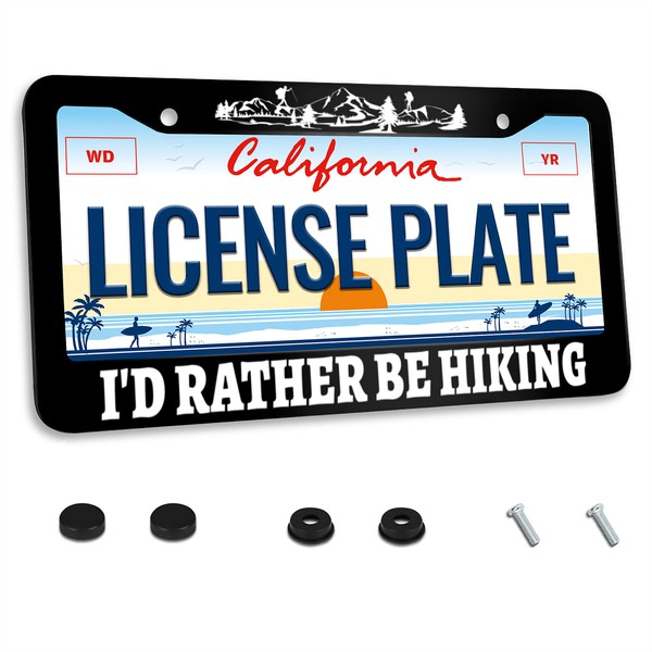 I'd Rather Be Hiking License Plate Frame Funny Adventure Outdoor