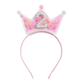 Shimmerz Birthday Crown Headband for Toddler Girls 2 3 4 5 6 7 8 Years Princess Tiara Pink Hair Accessories for Two Years Old