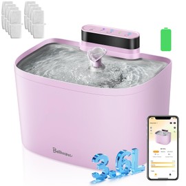 Cat Water Fountain, App Control Wireless Cat Fountain, 122oz/3.6L Pumpless Water Fountains for Cats Indoor with Stainless Steel Tray, Wi-Fi Dog and Pet Water Fountain (Pink, Fountain+8 Fliters)