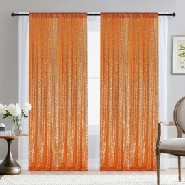 2×8FT-2PCS Orange Sequin Backdrop Curtains Panels, Photography Backdrop Glitter Curtains Fabric Background for Christmas Wedding Party Decor