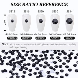 Meibite Black Flatback Rhinestones, Glass Rhinestones for Nail Art and Craft, Glue Fix, Loose Crystal Gemstones(Black, SS16, 2880pcs, 3.8-4.0mm)