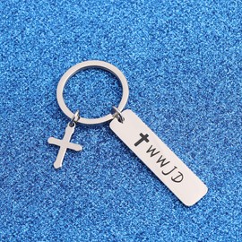 WUSUANED Religious Jewelry WWJD Cross Keychain First Communion Gift (WWJD keychain)