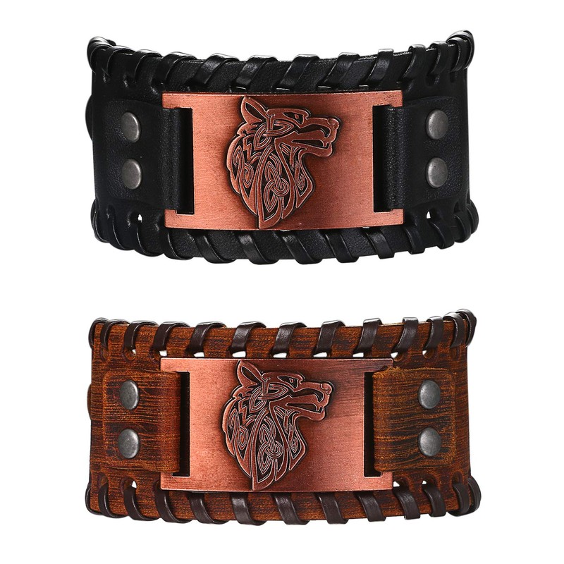 Flongo Leather Bracelet Men's Large Leather Bracelet Men's Bangle Viking