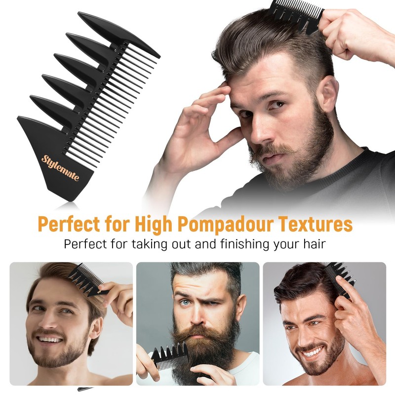 3Pcs Hair Styling Combs Set For Men - Black Barber