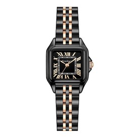 Szaikyri Classic Square Watches for Women with Roman Numerals Ladies Casual Dress Watch (Rosegold and Black)