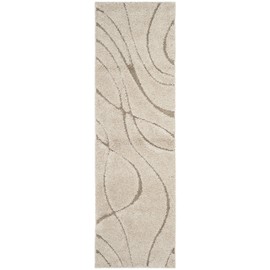 Safavieh Florida Shag Collection SG471 Abstract Wave 1.2-inch Thick Runner, 2'3" x 17' , Cream / Beige