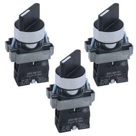 Antrader 3pcs ZB2-BE101 SPST 1NO 2 Pin 2 Position 22mm Latching Round Top Rotary Selector Switch AC 600V 10A