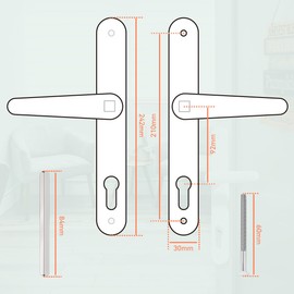 Bwintech 1 Set Silver Anodised UPVC Aluminium Door Handle Set, 92mm Backset, 210mm Screw Hole Distance, 243mm Plate Length Front Door Handles for UPVC Door