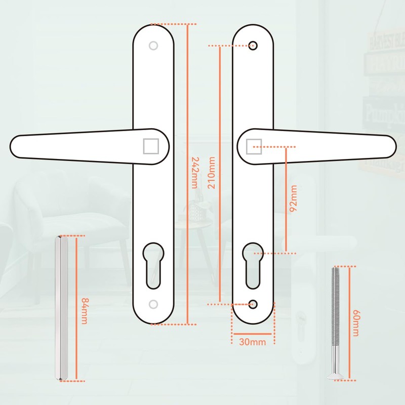 Bwintech 1 Set Silver Anodised UPVC Aluminium Door Handle Set,