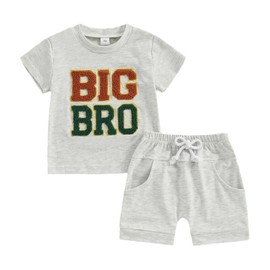 Big Brother T Shirts Tops and Shorts for Toddler Baby Boy Big BRO Older Brother Tees Outfit Short Sleeve Clothes Set (18-24 Months, BIG BRO - Gray)