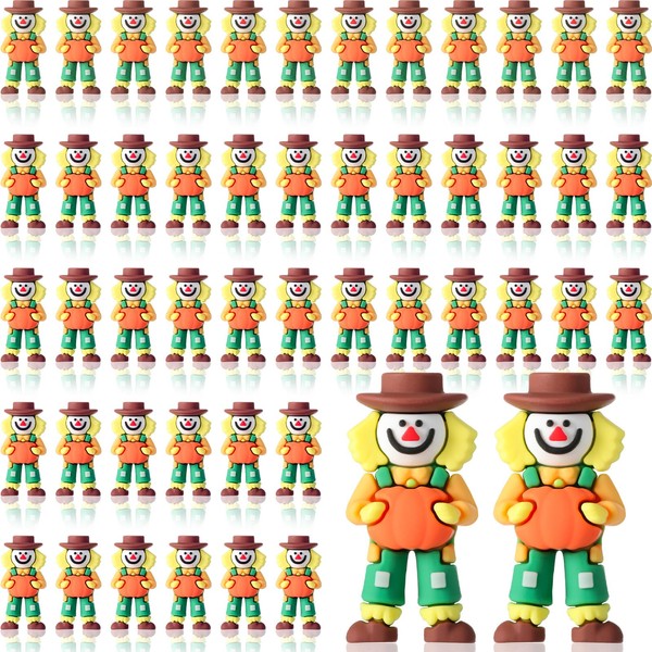Beeveer 50 Pcs Thanksgiving Pumpkin Scarecrow Figurines, Small Harvest Scarecrows