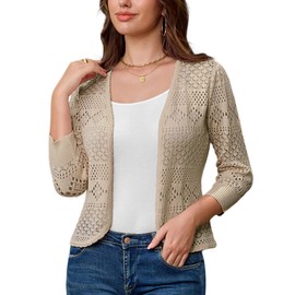 Womens Lightweight Summer Cardigans 3/4 Sleeve Crochet Bolero Cardigans Sweater Dark Apricot S