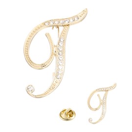 PATIKIL Rhinestone Letter Brooch Pins, 2 Sizes Initial Rhinestone Alphabet t Letter Lapel Badges Pin for Women Men Suits Dress Coat Clothes Craft, Gold Tone