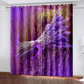 ANAZOZ Curtains with Eyelets,2 x 34W x 54H IN,Drapes Bedroom Blackout 2 Panels Set Lavender Pattern Window Curtain Dark Purple