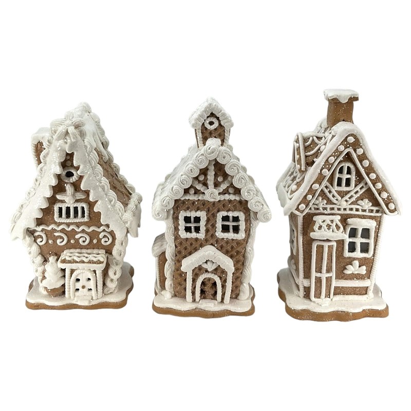Gerson 7" H B/O Lighted Holiday Gingerbread House Set of