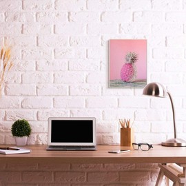 Stupell Industries Pink Glam Glitter Pineapple on Greenery Cloth, Designed by Ziwei Li Art, 13x19, Wall Plaque