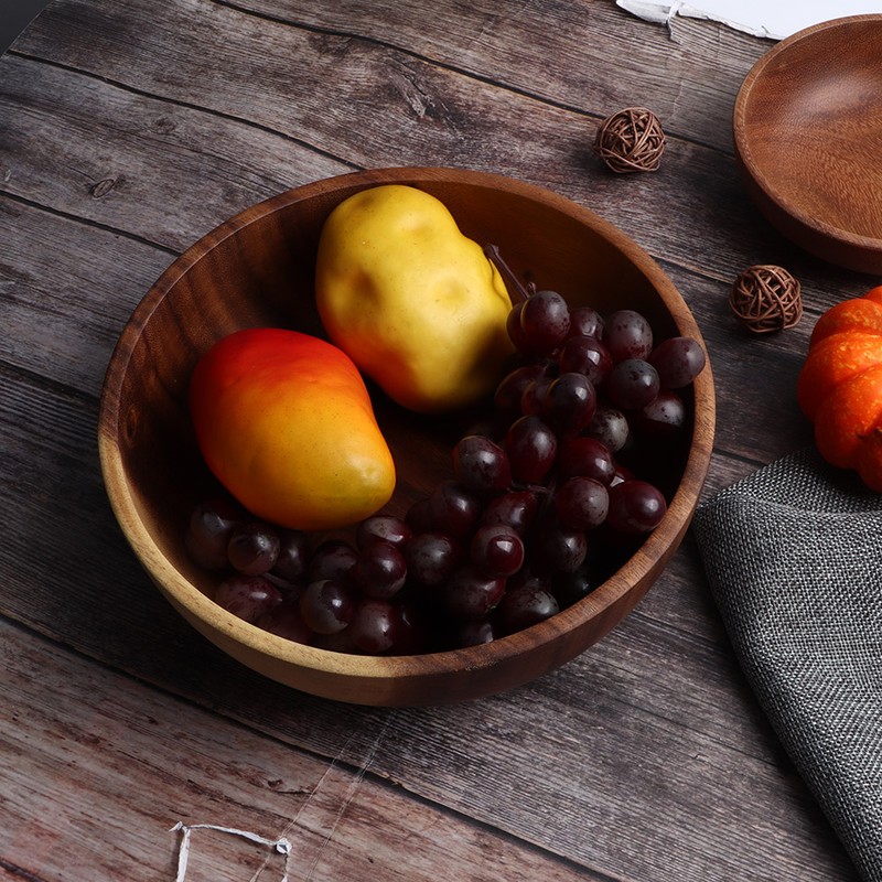 22x7.5cm Eco Friendly Wooden Salad Bowl Container Food Fruit Serving