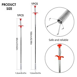 Drain Unblocker Tools, 2PCS Drain Snake Unblocker Flexible Grabber Pickup Tool Extra Long Toilet Unblocker Tools 60cm and 160cm Retractable Toilet Auger for Unblocking