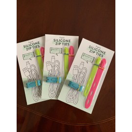 Vivitar Three (3) pack silicone zip ties, 2 large, 1 small, blue, yellow, pink