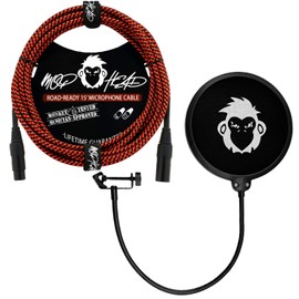 Mophead 15 Foot Double Insulated and Road Ready Braided XLR Male to XLR Female Microphone Cable Red and Black Bundle with Professional Grade Reinforced Mesh Studio Pop Filter