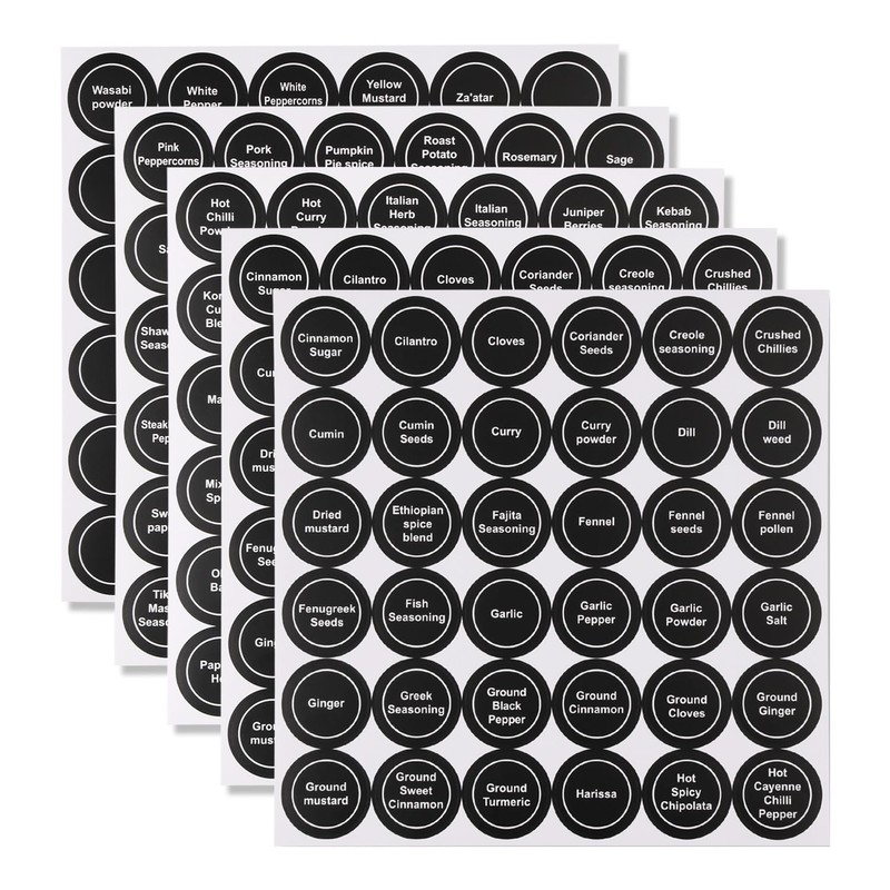 Black Spice Jar Labels Removable Spice Labels Stickers for Kitchen