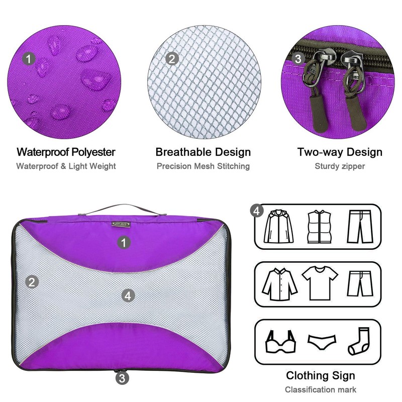 G4Free 7pcs Packing Cubes Value Set Suitcase Organiser for Travel