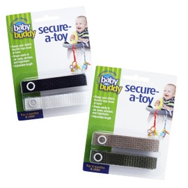 Baby Buddy Secure-A-Toy, Safety Strap Secures Toys, Teether, or Pacifiers to Strollers, Highchairs, Car Seats—Adjustable Length to Keep Toys Sanitary Clean White/Black/Tan/Olive 4 Count
