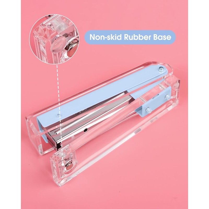 MSDADA Stapler, Desktop Stapler, Office Stapler, Transparent Acrylic Easy-Press Stapler,