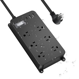 Outdoor Power Strip Weatherproof,18W USB C,Waterproof Extension Cord Multiple Outlet Surge Protector,6 Outlets,3 USB Ports